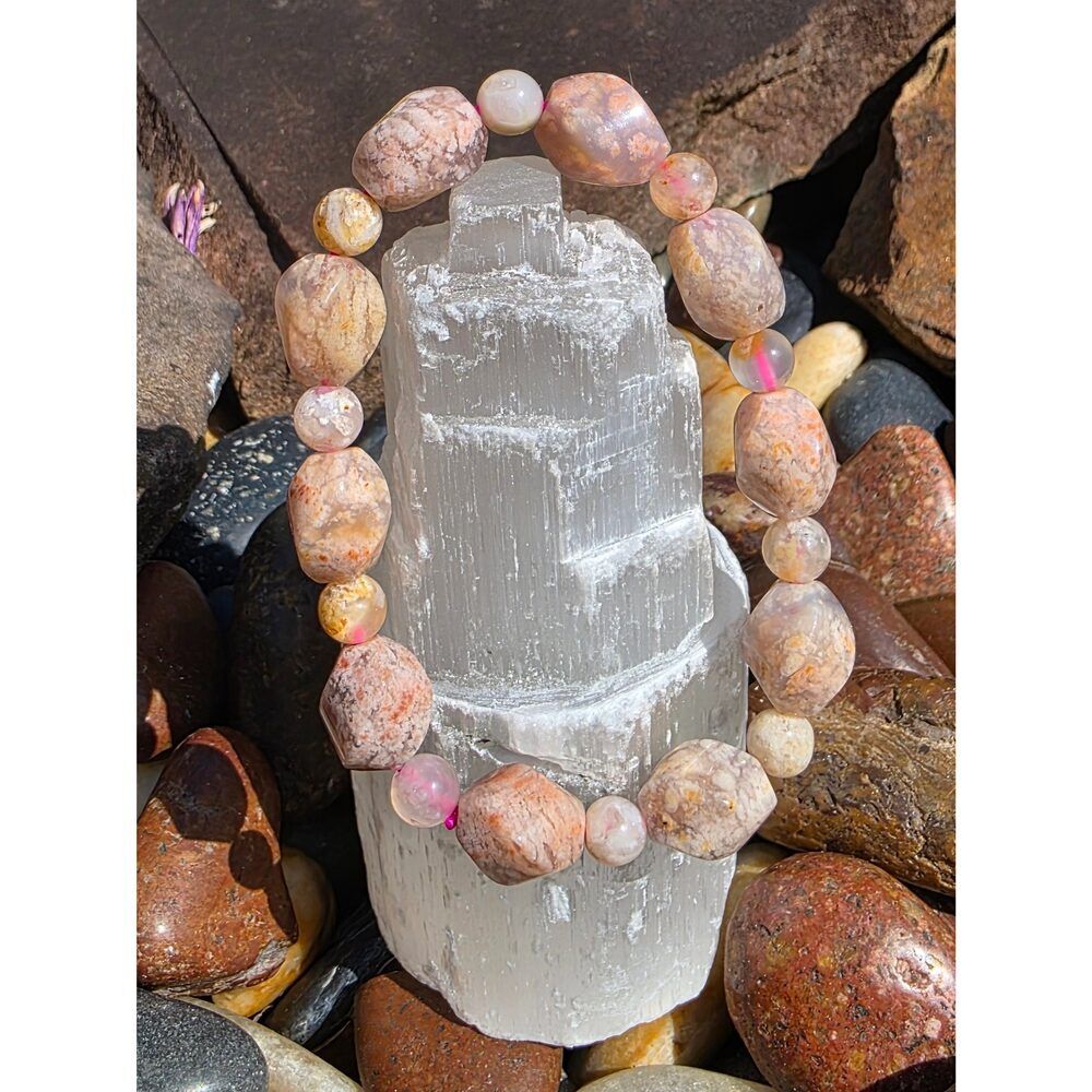 🪷 Flower Agate Bracelet – Bold Bloom in 14mm (Baroque Oval)